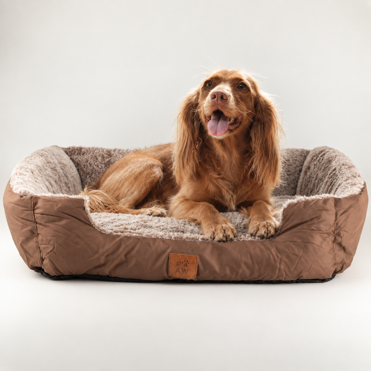 PAW Bed – Medium Plush Teddy Brown – 70 × 55 × 18 cm