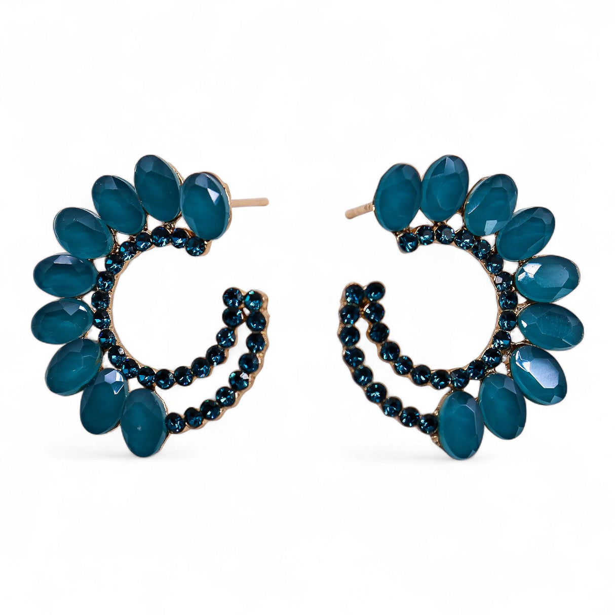 Matte Teal Vintage Glass Crescent Hoop Earrings