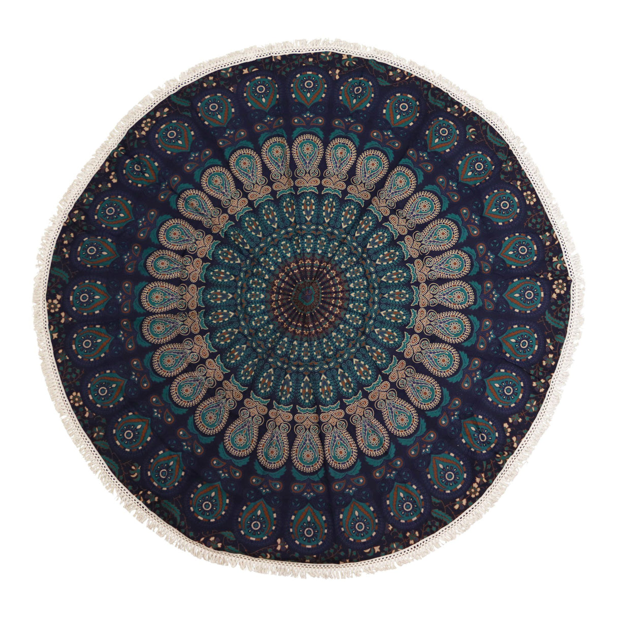 Small Mandala Roundie Cotton Art (130cm) – Peacock Blues