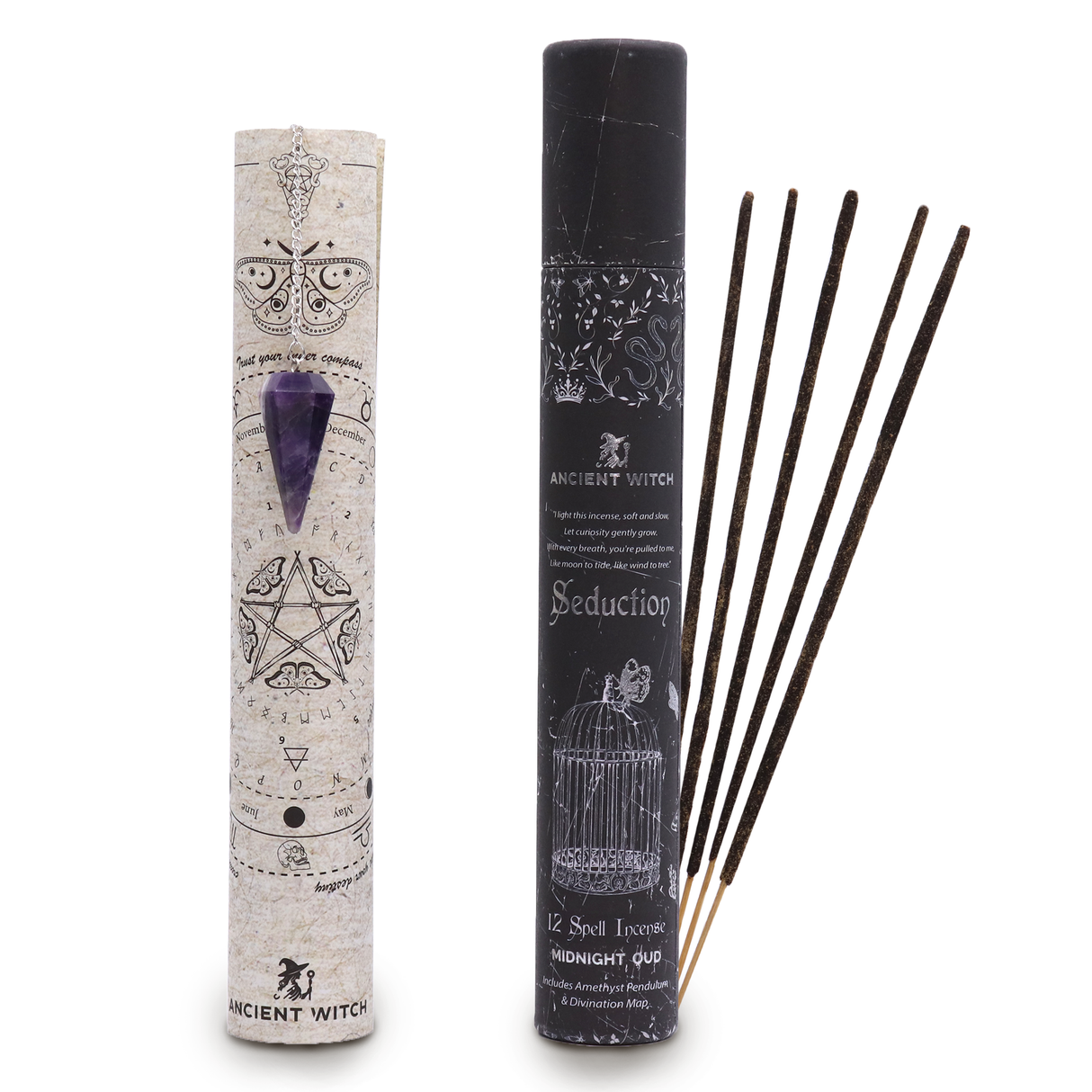 Ancient Witch Spell Incense – Seduction – Amethyst Pendulum