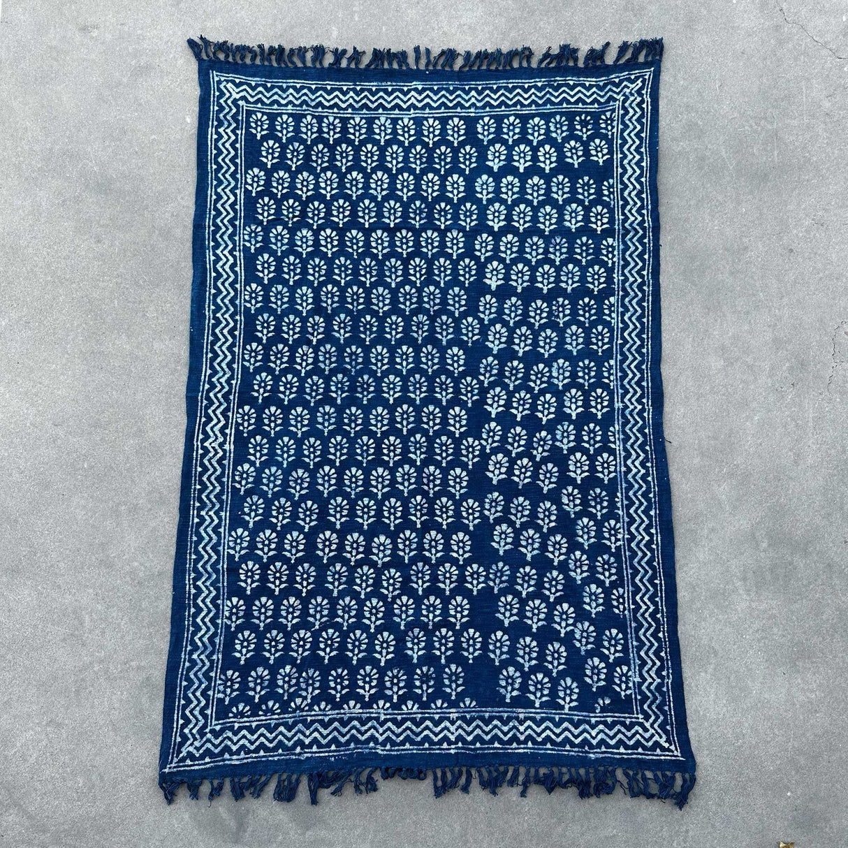 Çivit El Yapımı Atkı Chhota Çiçek 170x120cm