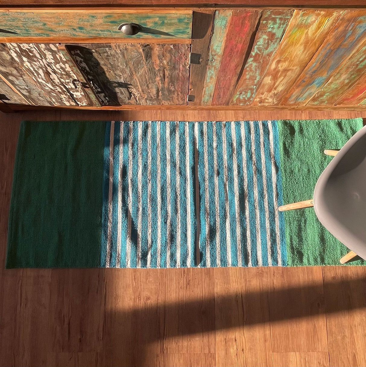 Covor runner, bumbac albastru-verde 70x170 cm