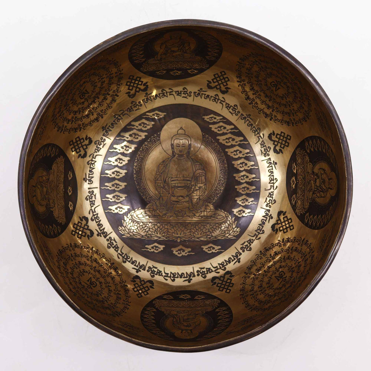 Tibetanska pjevajuća zdjela 21cm 5 Buddha urezanih