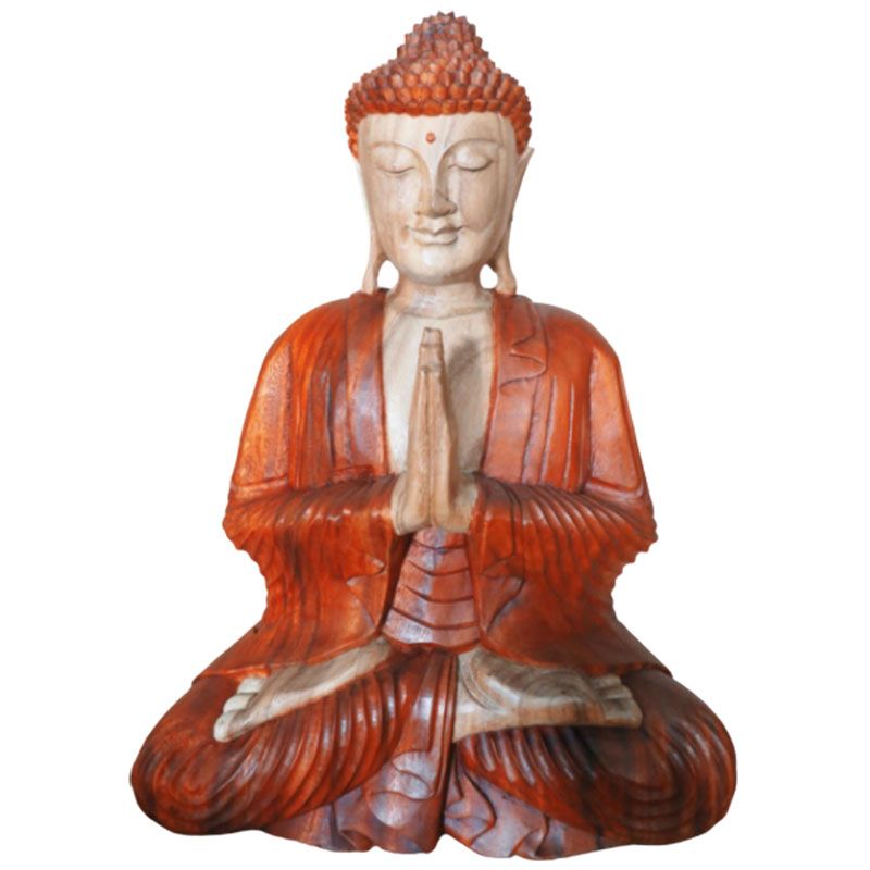 Statua di Buddha intagliata a mano in legno di Suar 60cm