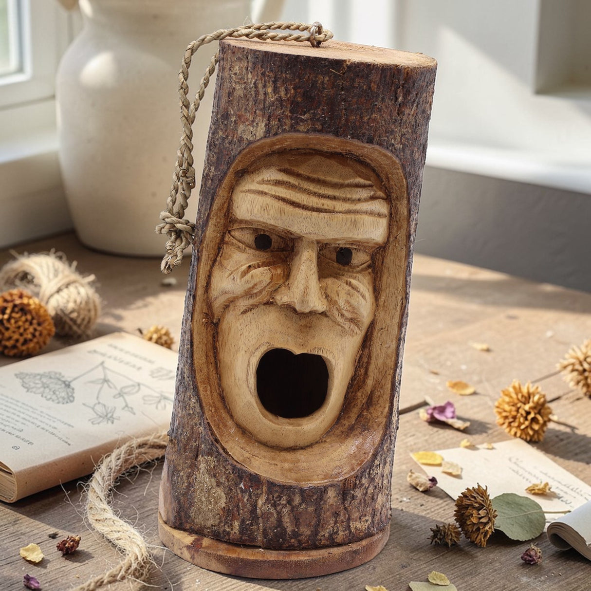 Tree Trunk Face – Bird House – Grumpy Old Man