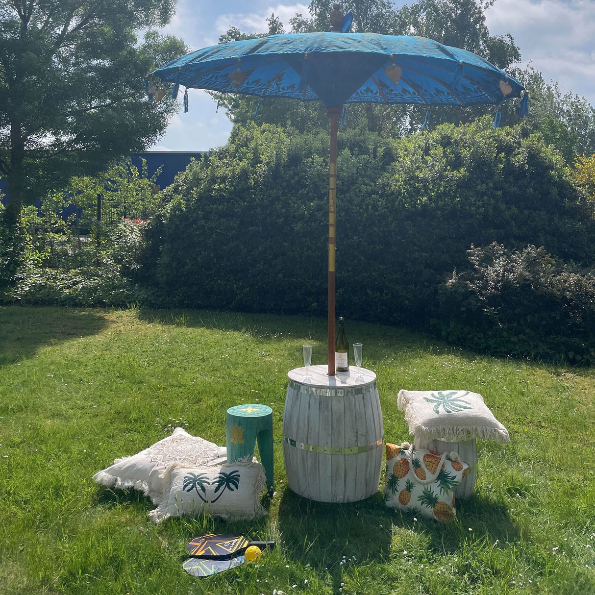 Garden Parasol 2m Turquoise Bali Patterned