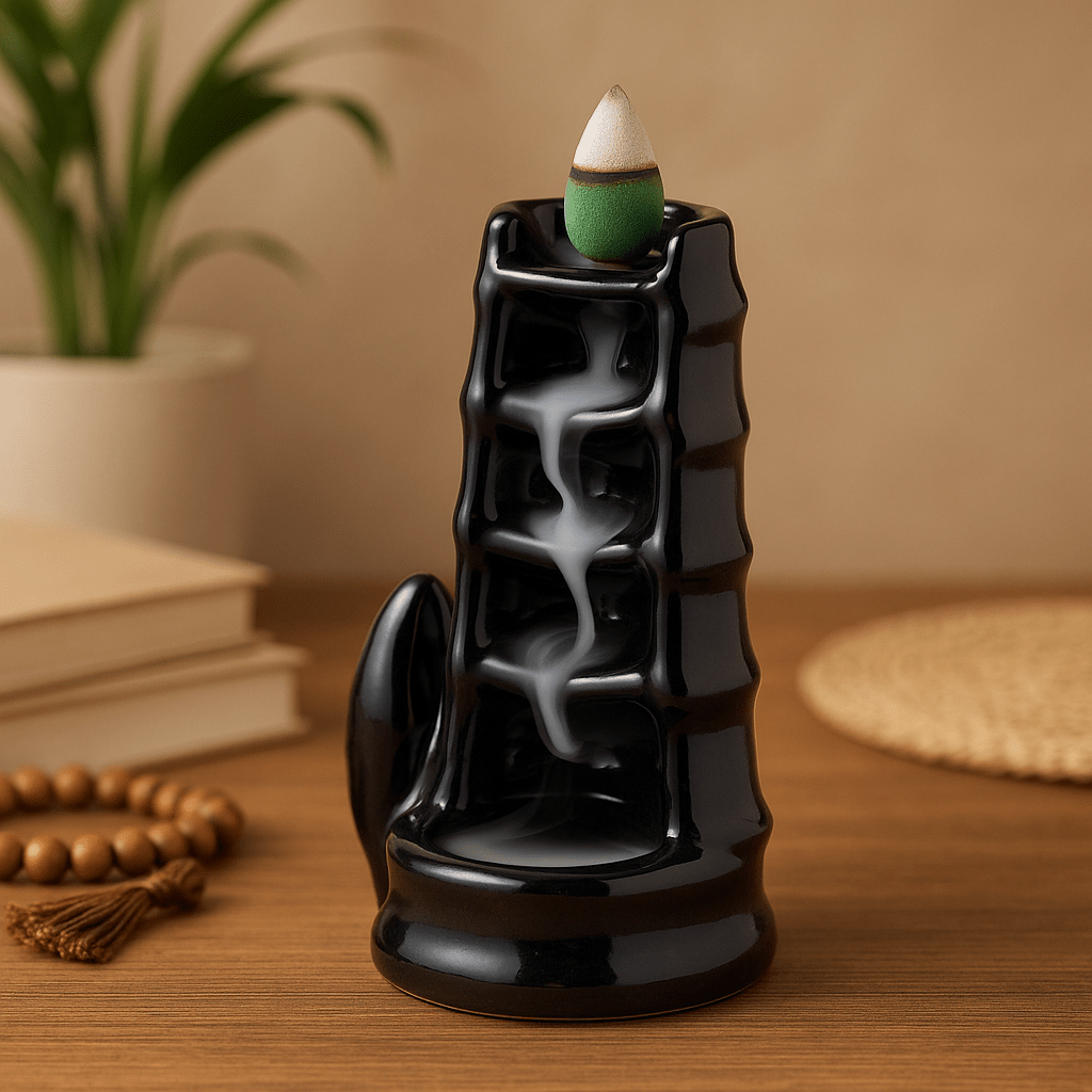 Backflow Incense Cone Burner Split Bamboo Fountain - SHAMTAM.COM