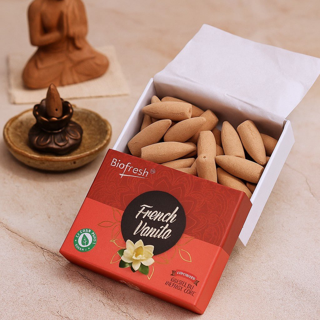 Backflow Incense Cones French Vanilla 40 Pack Biofresh - SHAMTAM.COM