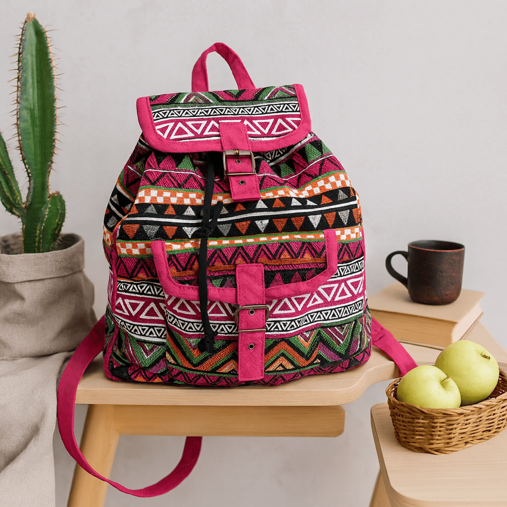 Backpack Boho Jacquard Pink - SHAMTAM.COM