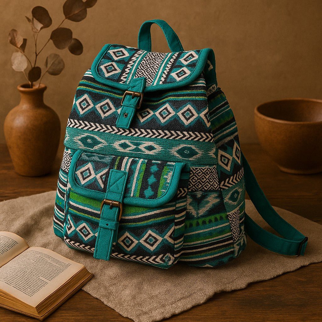 Backpack Boho Jacquard Teal - SHAMTAM.COM