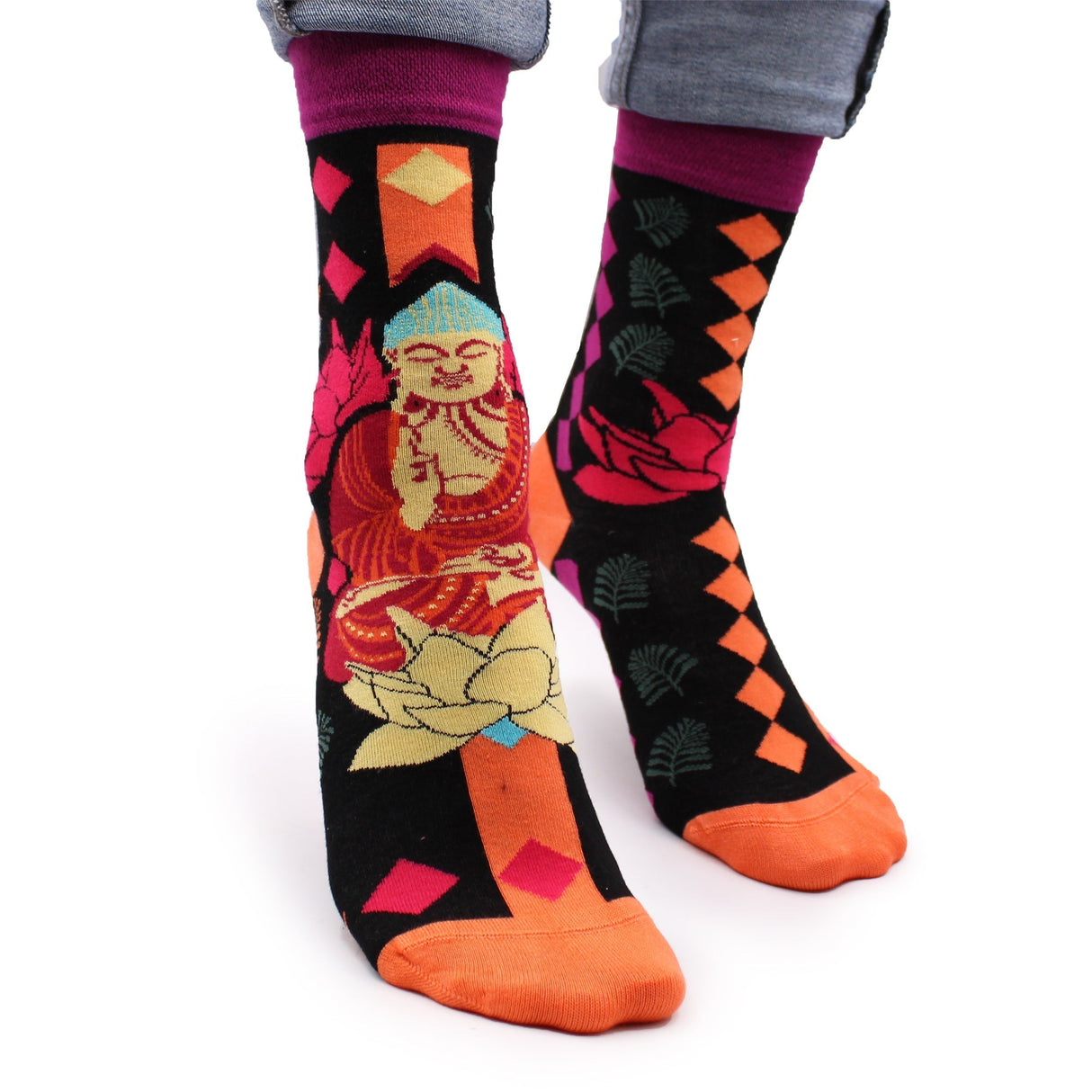Bamboo Socks S/M - Pink Buddha & Lotus - SHAMTAM.COM