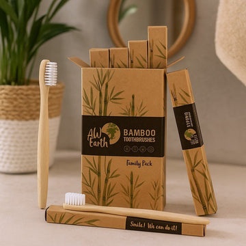 Bamboo Toothbrush 4 Pack White Medium Soft - SHAMTAM.COM