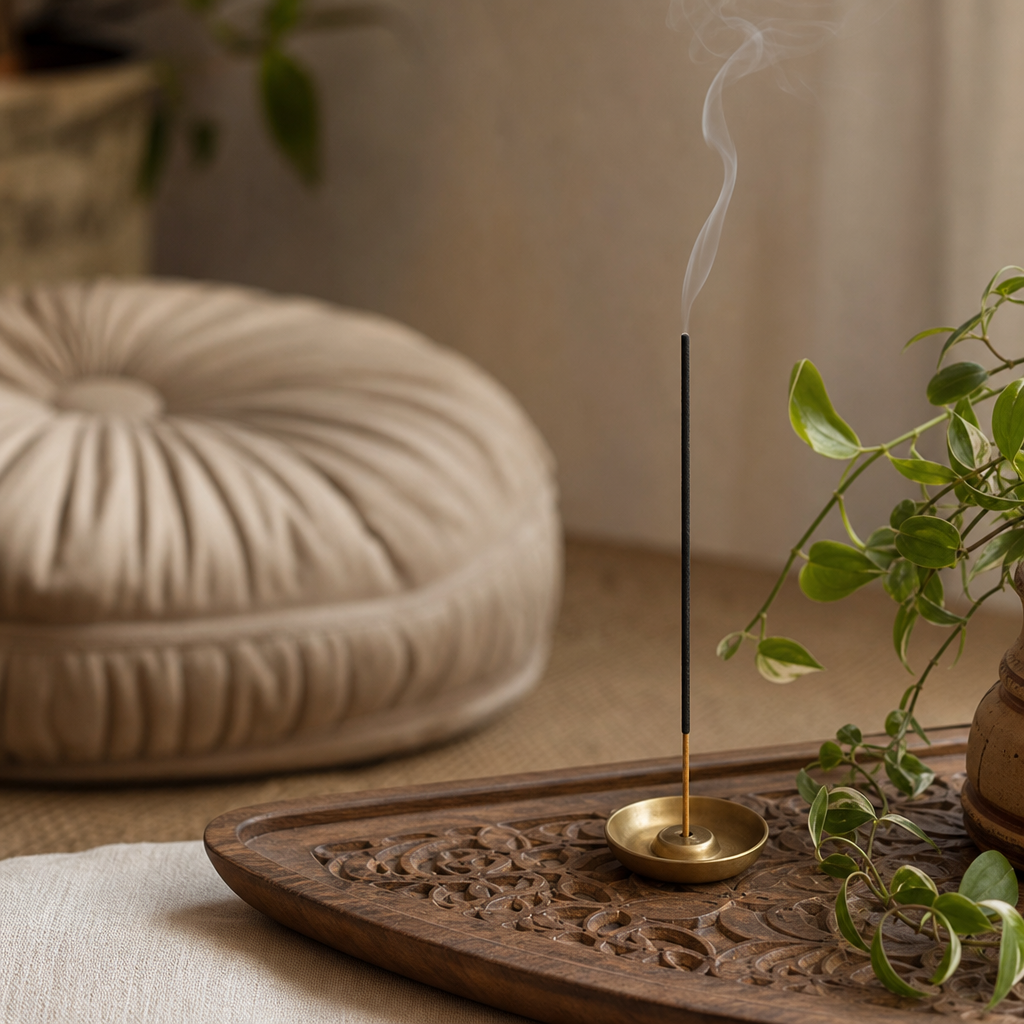 Banjara Cristal Gemas Incense Sticks - Moonstone Jasmine & Myrrh — styled in a warm, naturally lit interior