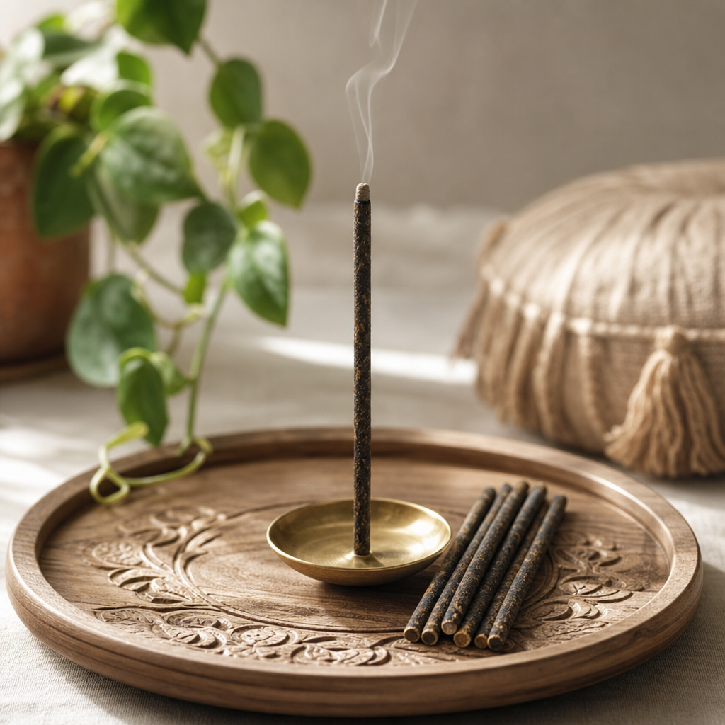 Banjara Cristal Gemas Incense Sticks - Obsidian Copal — styled in a warm, naturally lit interior