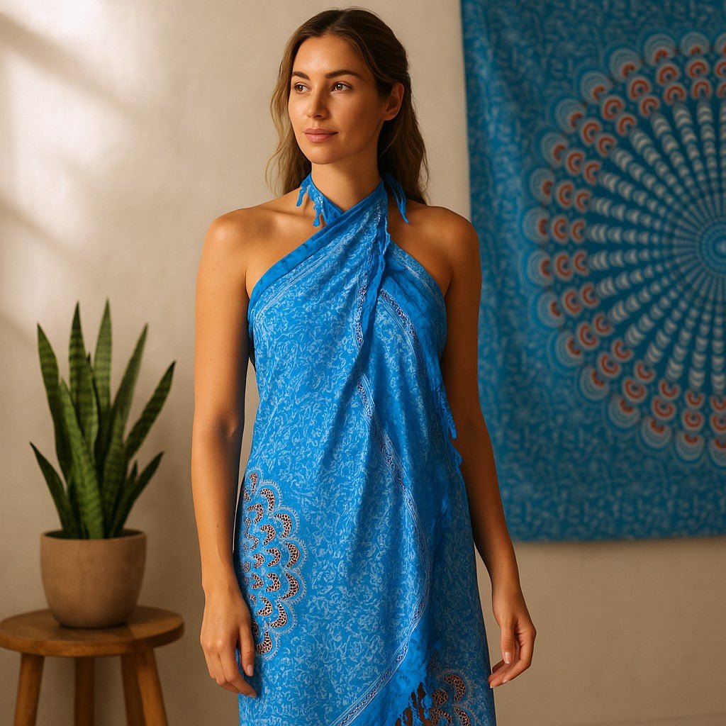 Beach Sarong Mandala Teal Orange Rayon - SHAMTAM.COM