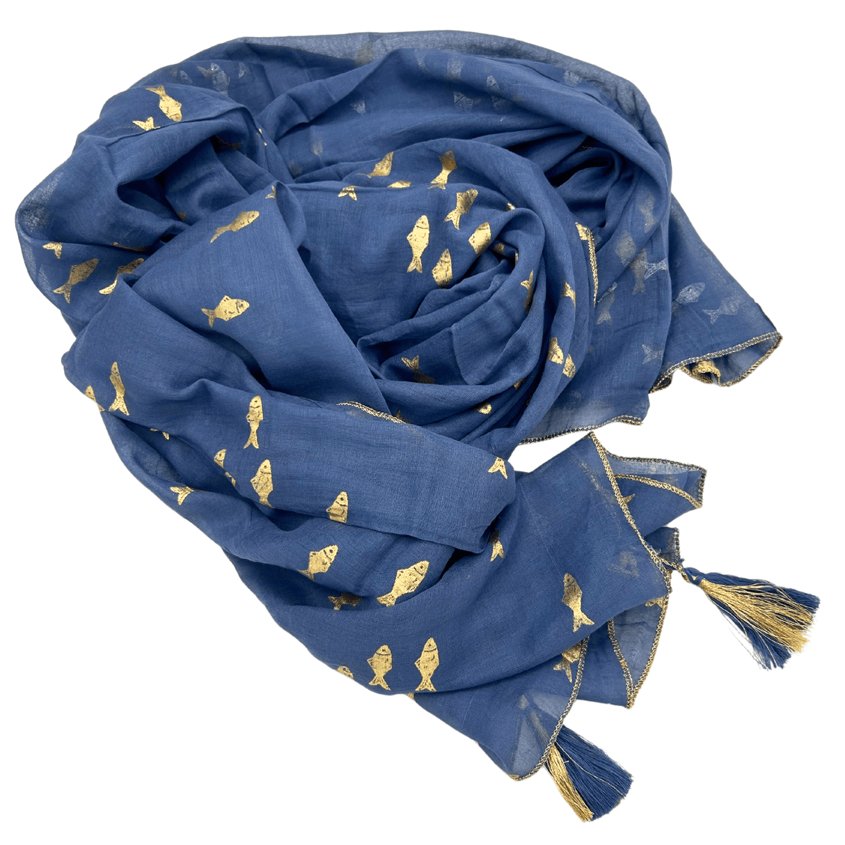 Nomad Sari On the Med Collection - Pareo - Sea Blue & Gold Fish Design - SHAMTAM.COM