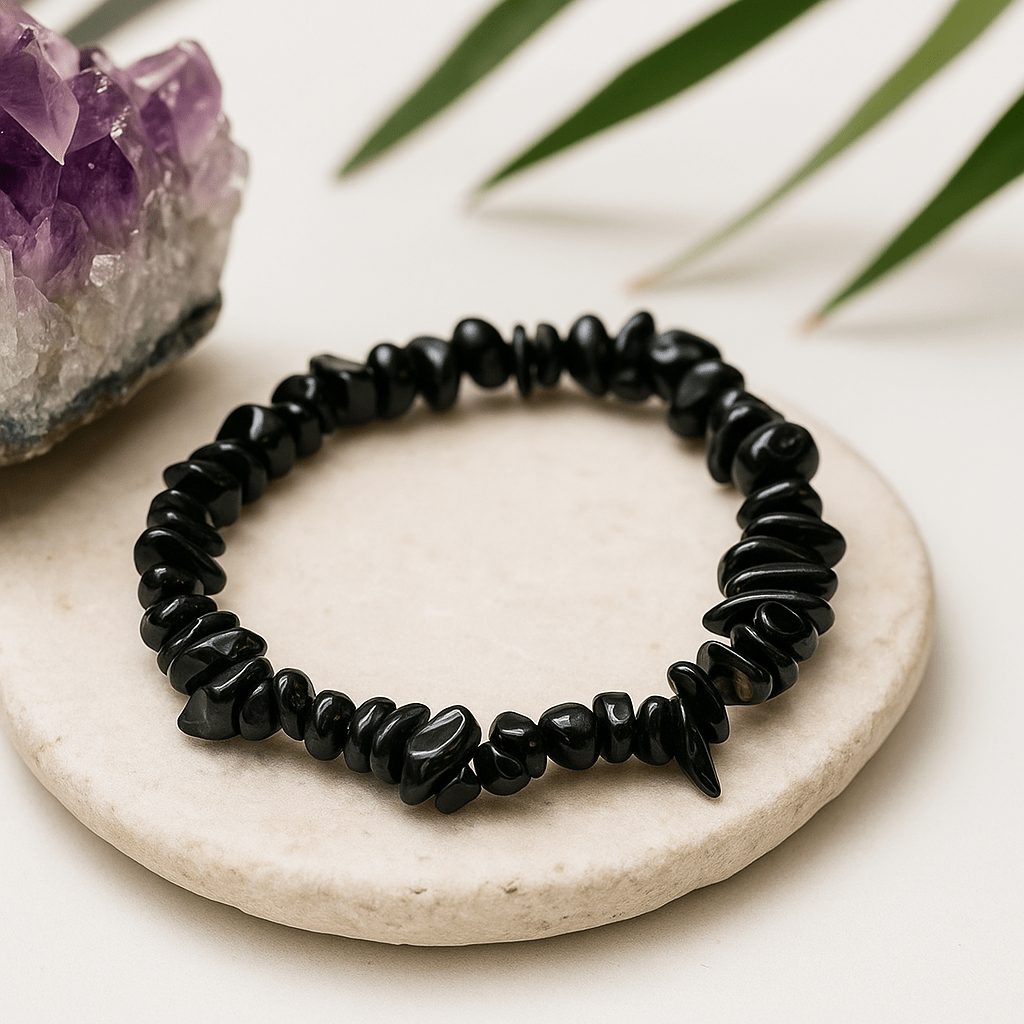 Black Agate Bracelet Stretch Chip Stone - SHAMTAM.COM