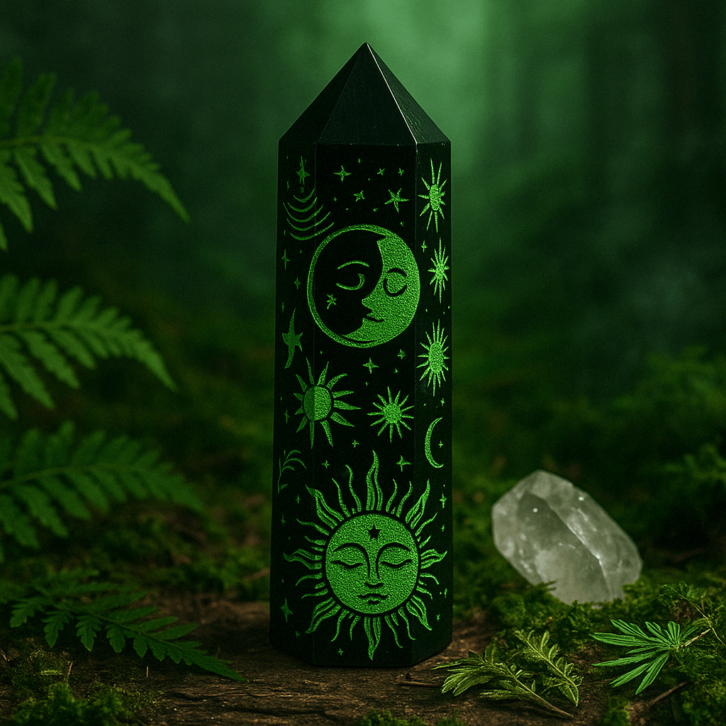 Black Obsidian Crystal - Mystic Story - Forest Green Point - SHAMTAM.COM