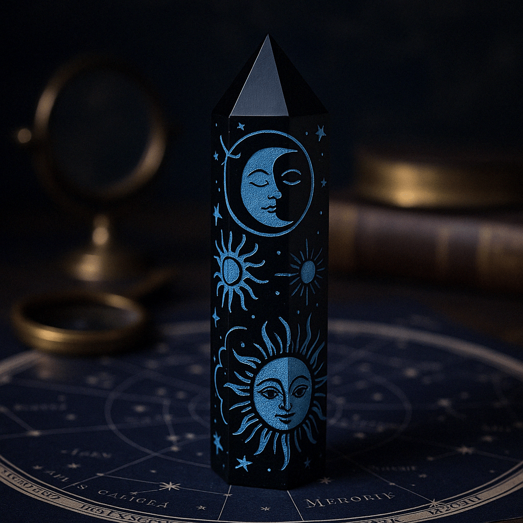 Black Obsidian Crystal - Mystic Story - Sky Blue Point - SHAMTAM.COM