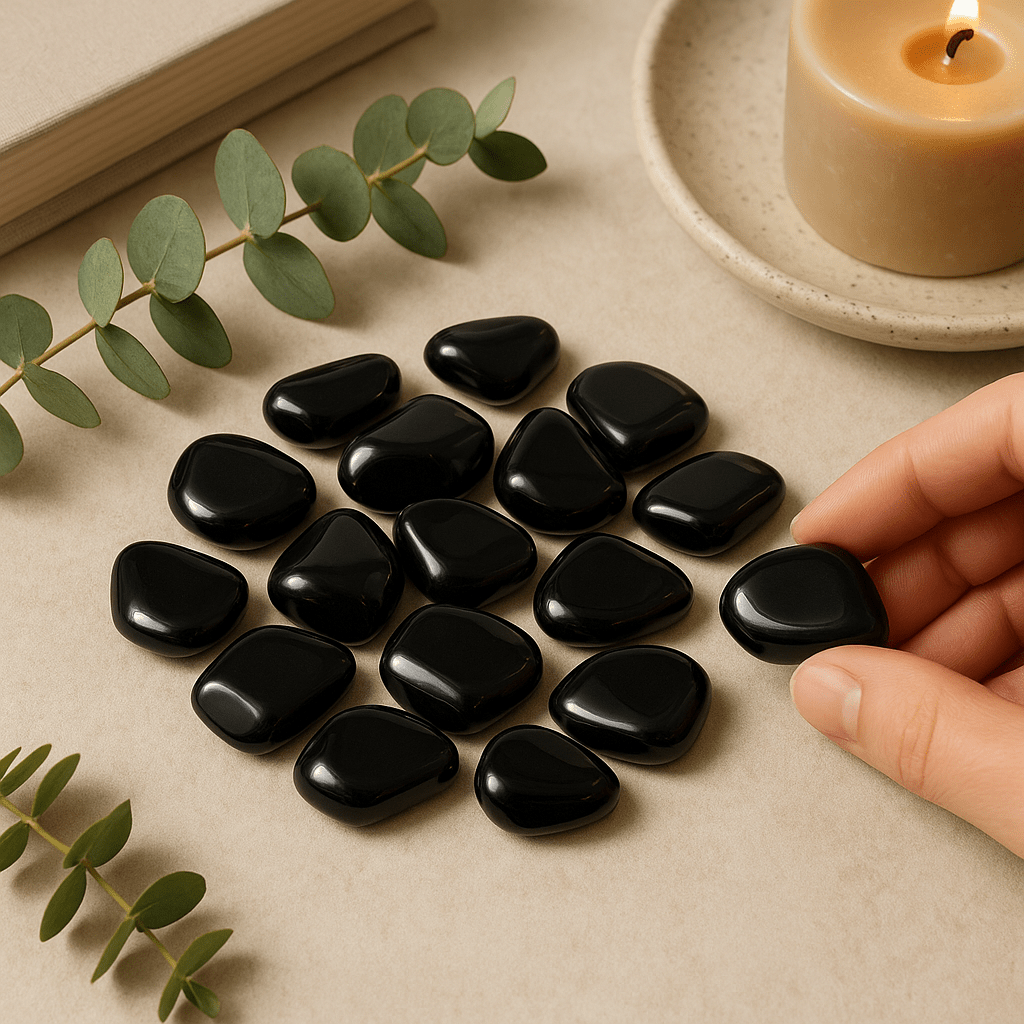 Black Obsidian Tumbled Stones, 24 Pieces - SHAMTAM.COM