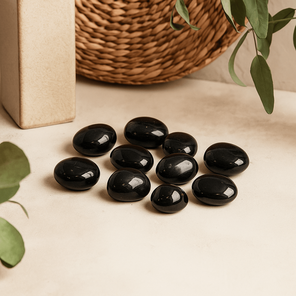 Black Tourmaline Tumbled Stones Set 24 Pieces - SHAMTAM.COM