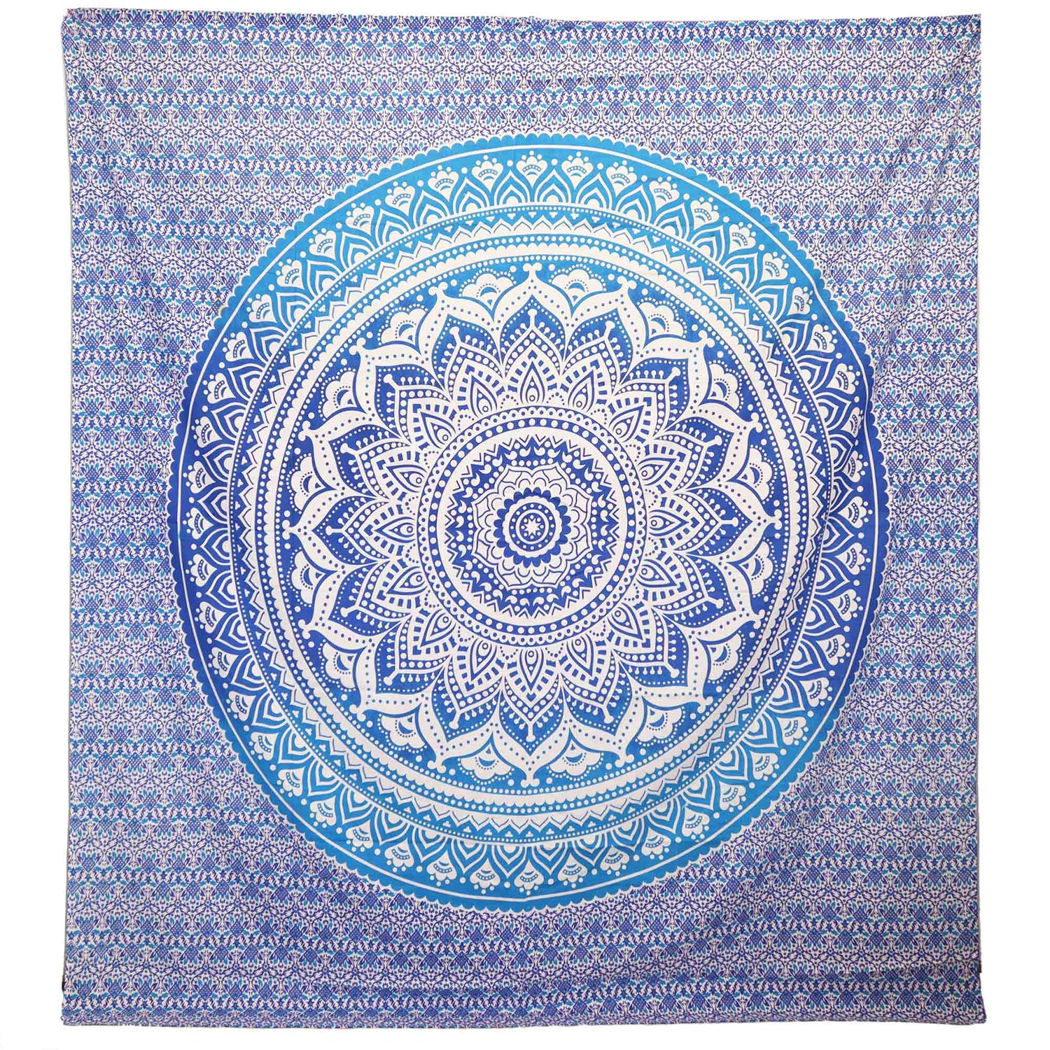 Umrao Mandala Blue Tapestry - Bohemian Wall Hanging, Beach Spread, Bedspread with Intricate Geometric & Floral Design - SHAMTAM.COM