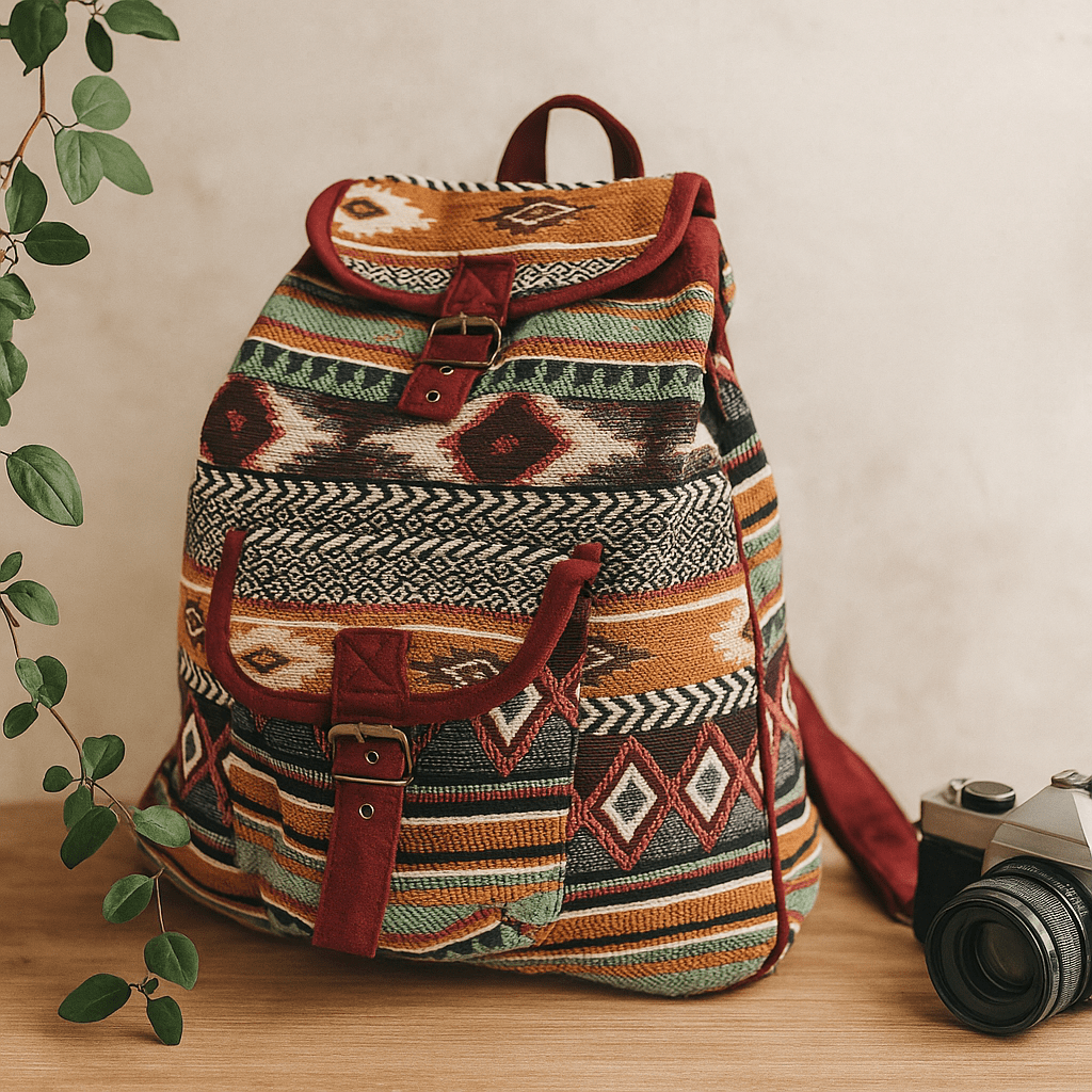 Boho Jacquard Backpack - Chocolate - SHAMTAM.COM