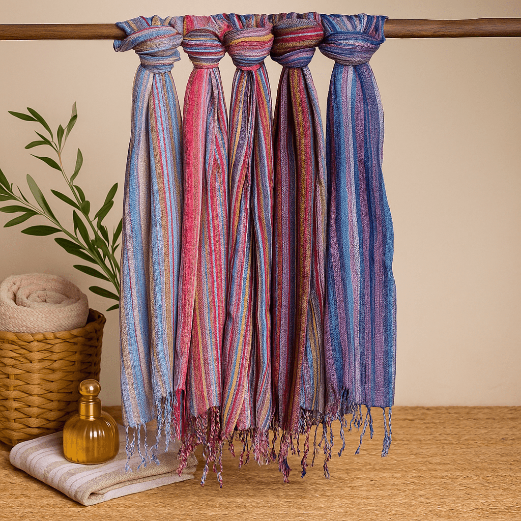 Boho Scarf Cotton Assorted Purples Indian 22x72 in - SHAMTAM.COM