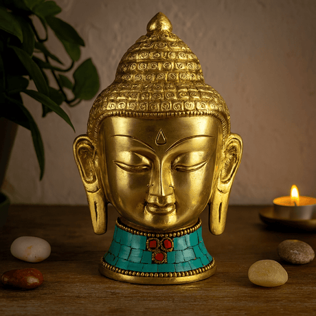 Brass Buddha Head Statue - 5 cm - SHAMTAM.COM
