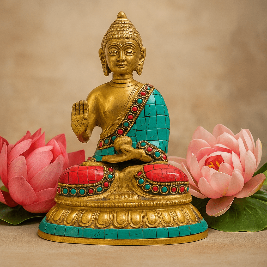Brass Buddha Statue Blessing Pose 15cm - SHAMTAM.COM