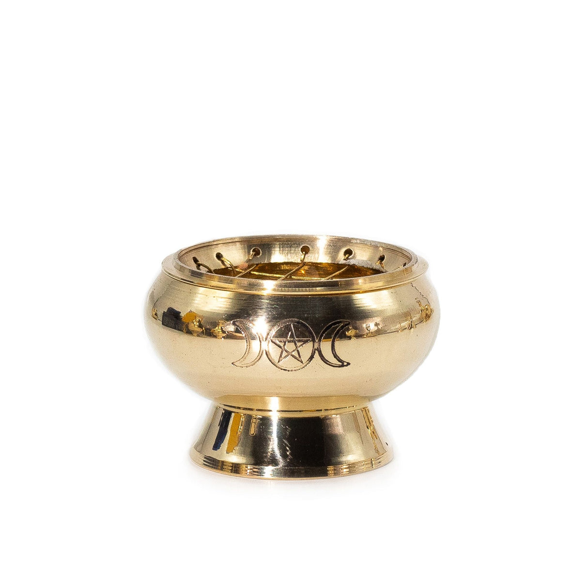 Brass Charcoal Incense Burner Triple Moon Pentacle - SHAMTAM.COM