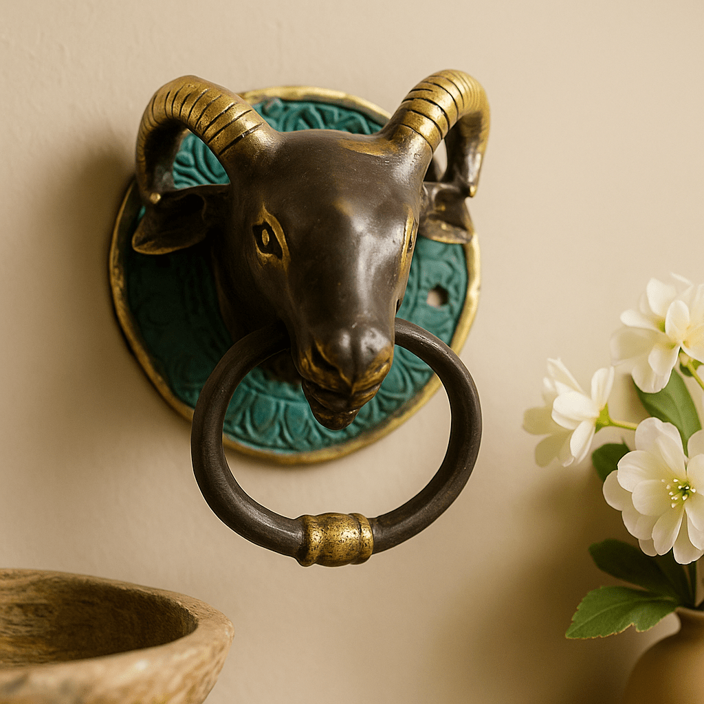 Brass Door Knocker - Ram Head - SHAMTAM.COM