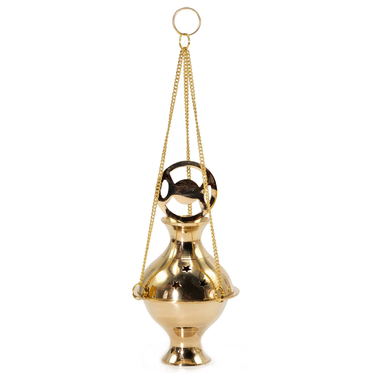 Brass Hanging Incense Burner, Triple Moon Thurible - SHAMTAM.COM