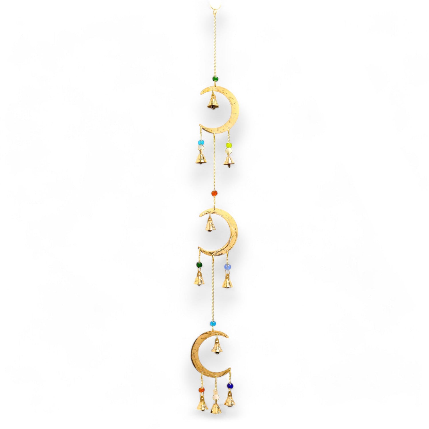 Moon Drop Brass Wind Chime with 10 Bells - Handcrafted Indian Decor for Serenity and Elegance - SHAMTAM.COM
