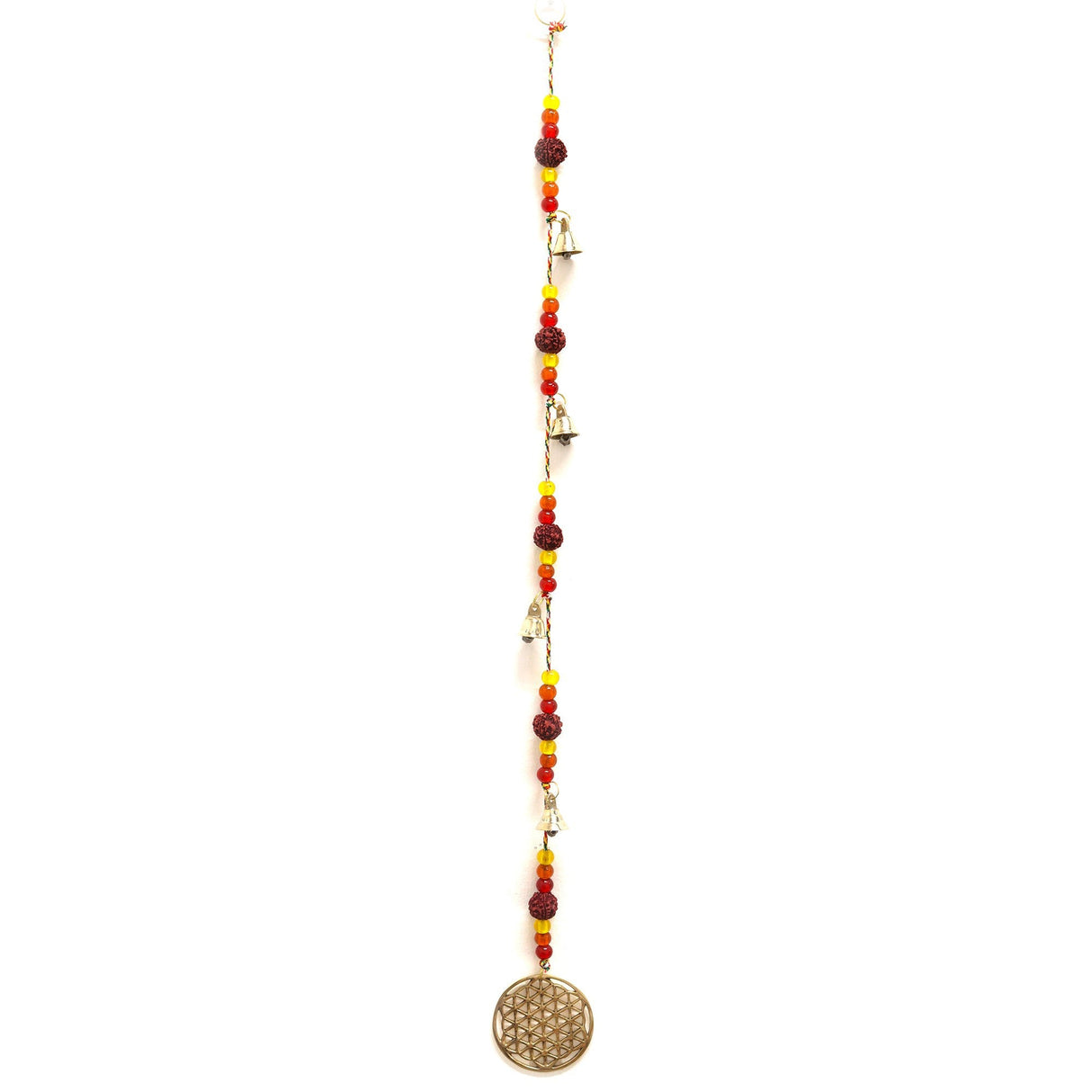 Enhance Your Space with Sacred Energy: Brass Flower of Life Wind Chime with Rudraksha Beads and Soothing Bells - Handcrafted in India - SHAMTAM.COM