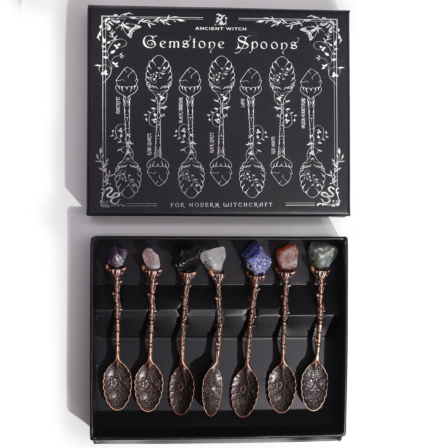 Set of 7 Bronze Gemstone Crystal Witch Spoons - SHAMTAM.COM