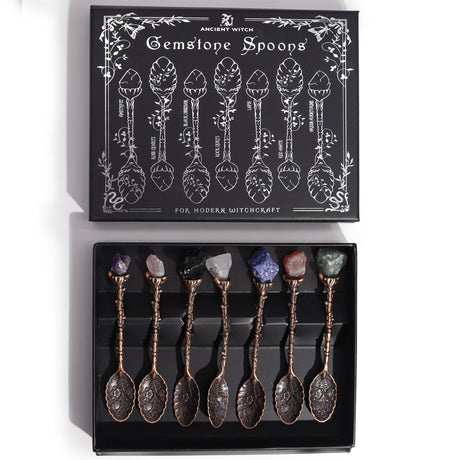 Set of 7 Bronze Gemstone Crystal Witch Spoons - SHAMTAM.COM