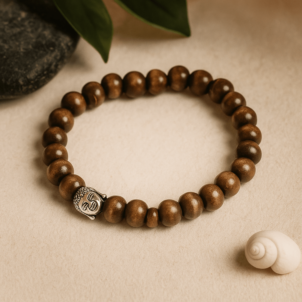 Buddha Beaded Stretch Bracelet, Brown - SHAMTAM.COM