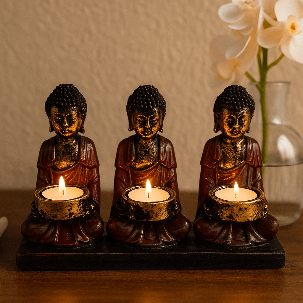 Buddha Candle Holder Antique Three Devotees - SHAMTAM.COM