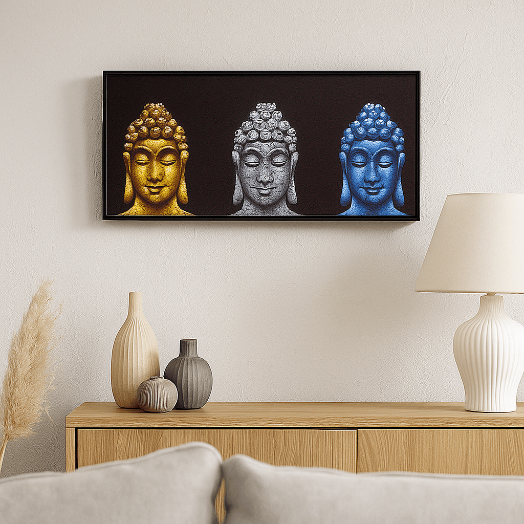 Buddha Canvas Wall Art Three Heads Black - SHAMTAM.COM