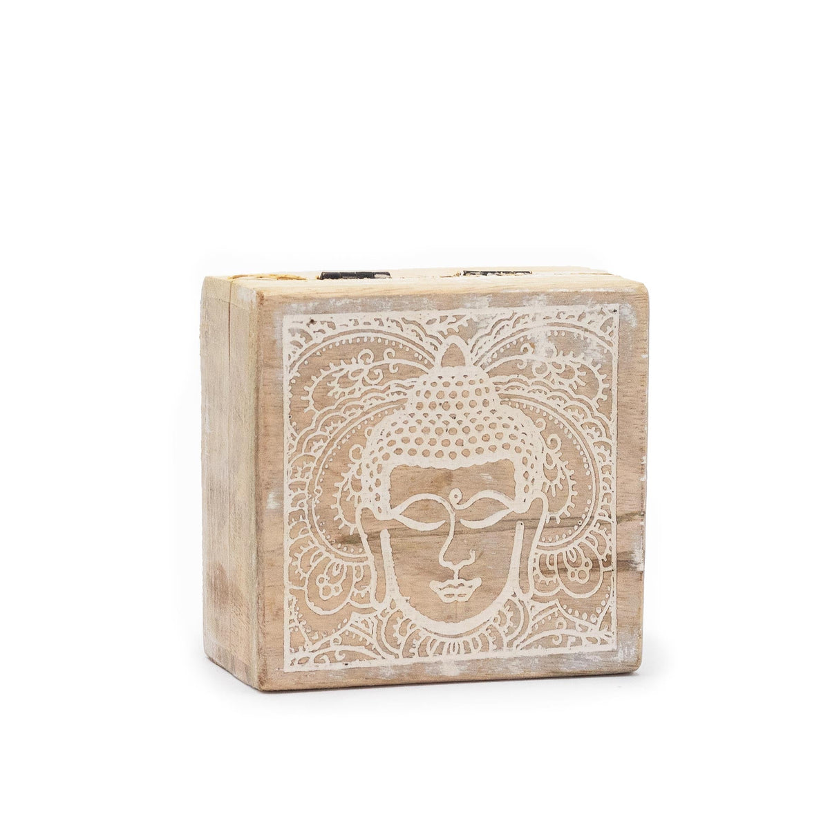 Small Square Box 10x10x4.2cm - Buddha Face Whitewash - SHAMTAM.COM