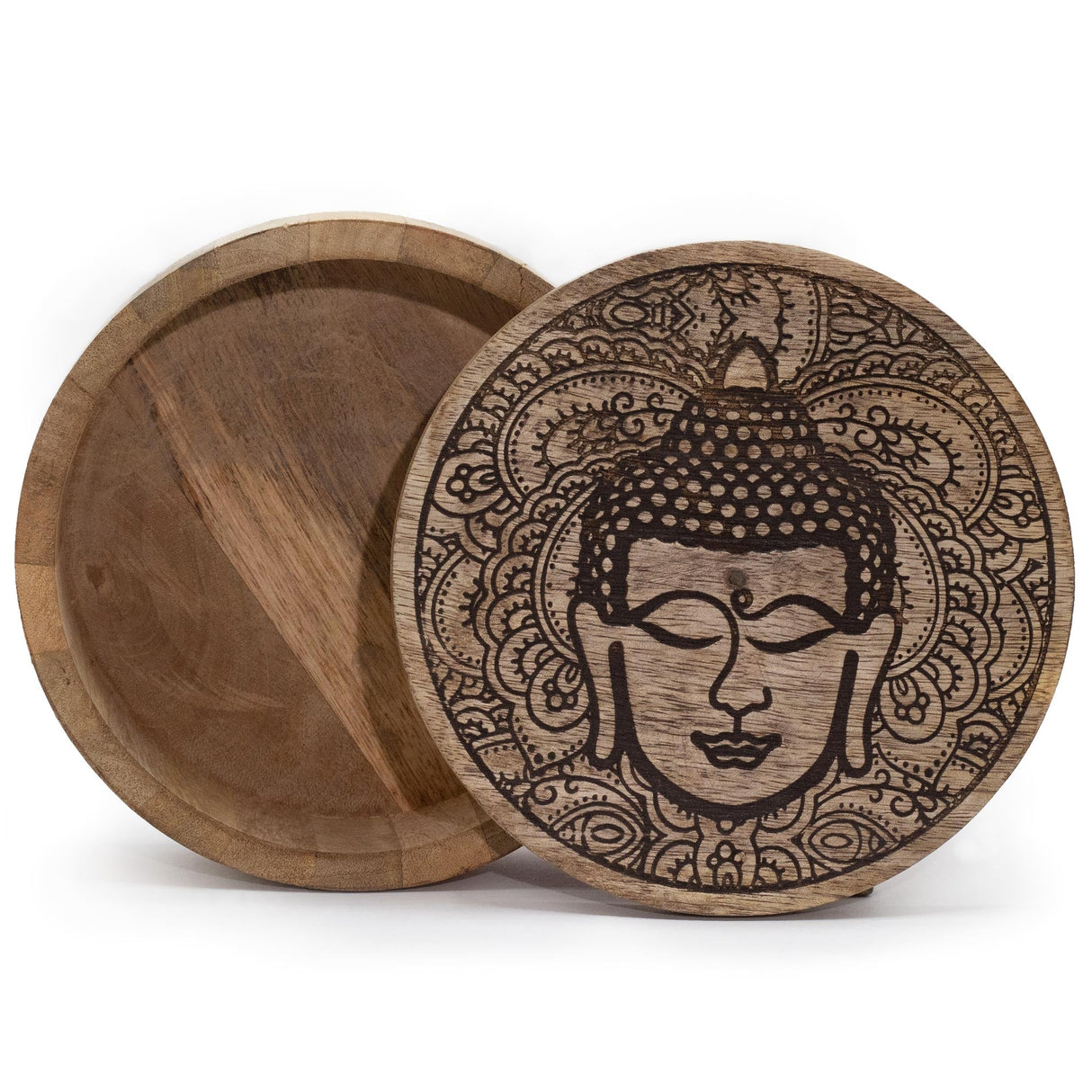 Big Round Box 17.5x7.5cm - Buddha Face Black Engraved - SHAMTAM.COM
