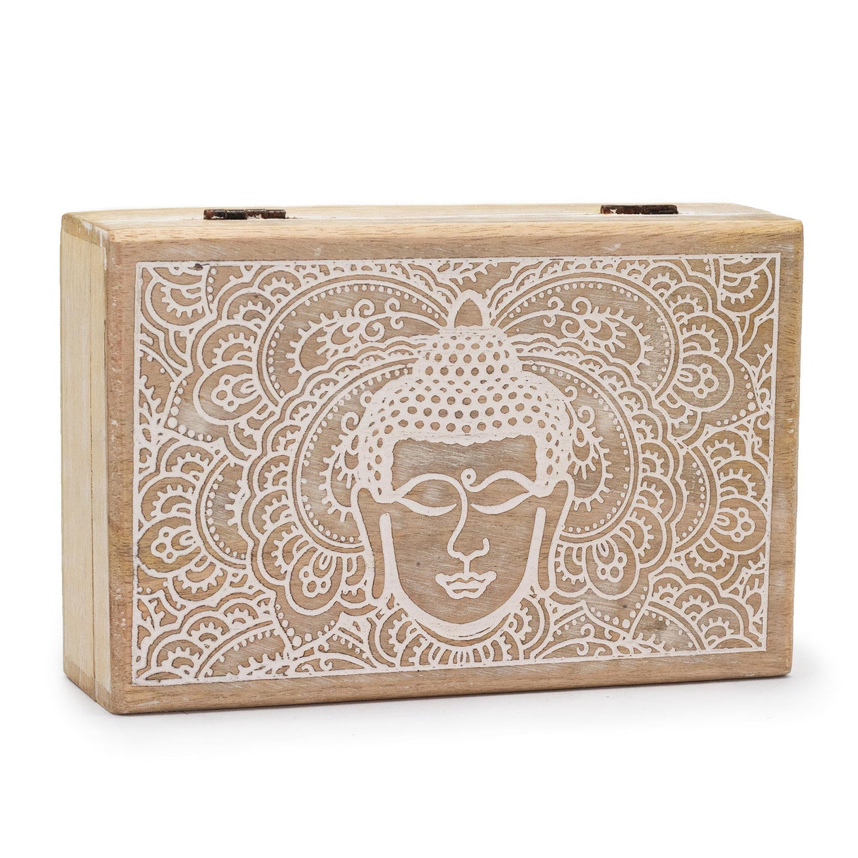 Big Rectangle Box 21.5x14x6.3cm - Buddha Face Whitewash - SHAMTAM.COM