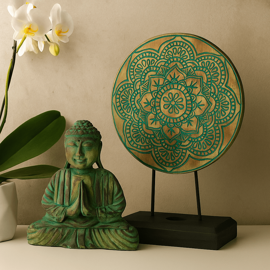 Buddha Feng Shui 2 - Piece Set Buddha Knot Green - SHAMTAM.COM
