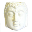 White ceramic Buddha head oil burner with serene expression and glossy finish