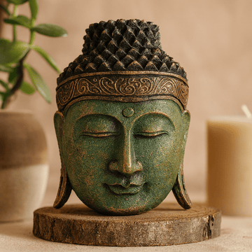 Buddha Head Statue 25cm Green Shine Finish - SHAMTAM.COM