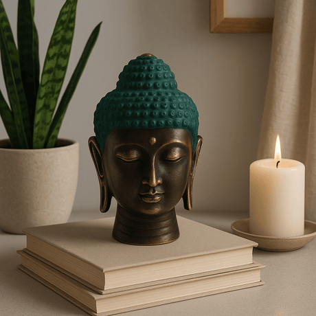 Buddha Head Statue Antique Brass Medium - SHAMTAM.COM