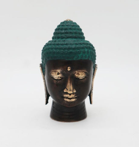 Buddha Head Statue Antique Brass Medium - SHAMTAM.COM