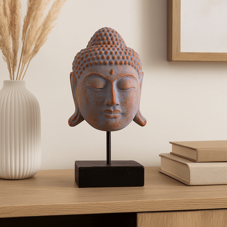 Buddha Head Statue on Stand Large Blue Copper - SHAMTAM.COM