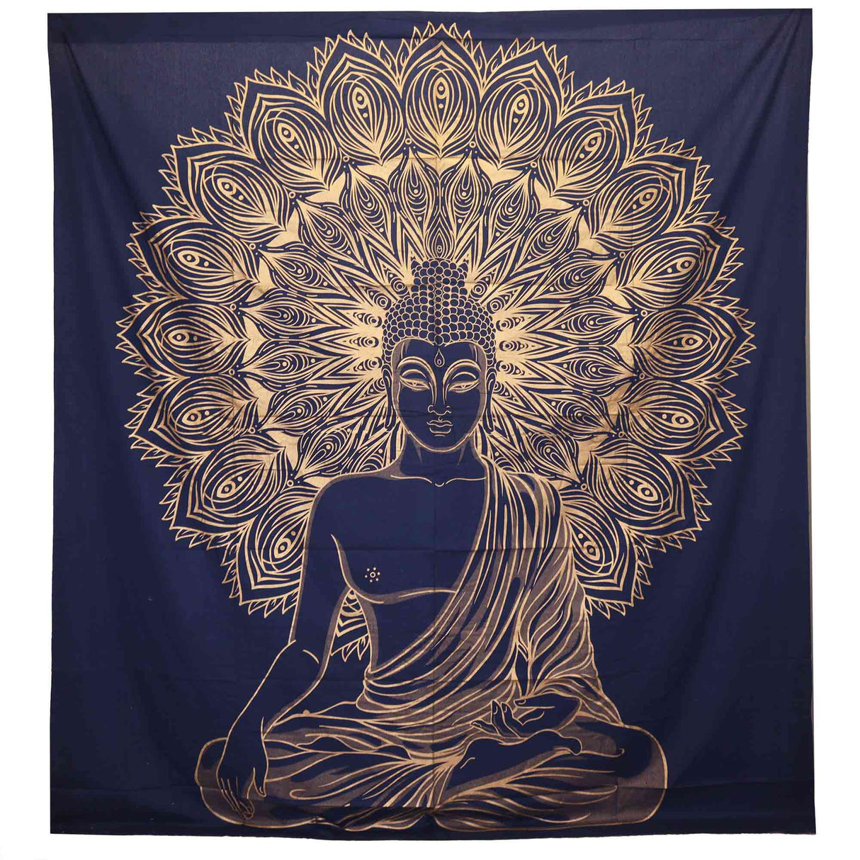 Blue Gold Buddha Mandala Tapestry - Double Cotton Bedspread & Wall Hanging for Tranquil Decor - SHAMTAM.COM